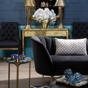 Bosie Kensington Townhouse Navy Blue and White Rug