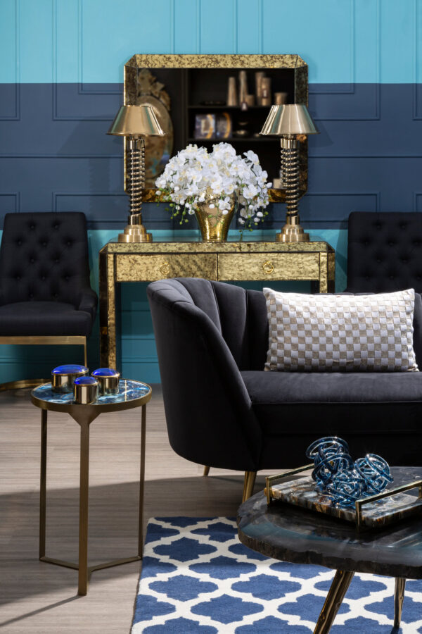 Bosie Kensington Townhouse Navy Blue and White Rug