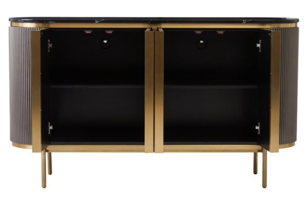 Dervio Grey Four Door Sideboard With Black Marble Top