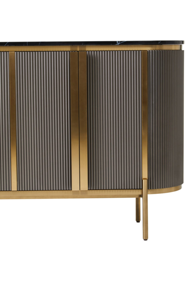 Dervio Grey Four Door Sideboard With Black Marble Top