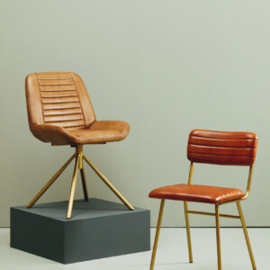 Buffalo Tan Leather Dining Chair With Gold Finish Frame
