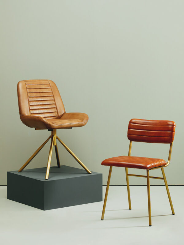 Buffalo Tan Leather Dining Chair With Gold Finish Frame