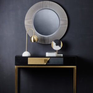 Dervio Grey Ribbed Round Wall Mirror