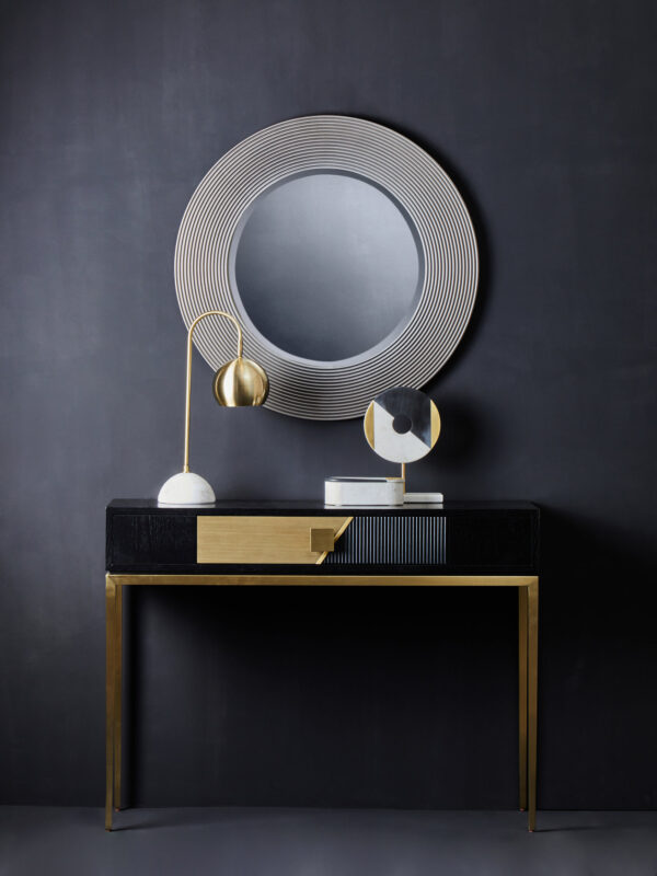 Dervio Grey Ribbed Round Wall Mirror