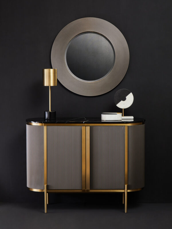 Dervio Grey Two Door Sideboard with Black Marble Top