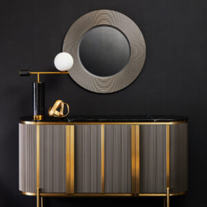 Dervio Grey Four Door Sideboard With Black Marble Top