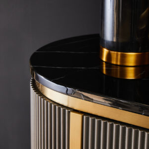 Dervio Grey Four Door Sideboard With Black Marble Top