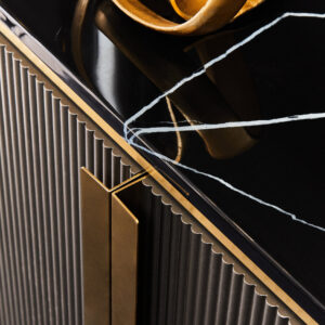 Dervio Grey Four Door Sideboard With Black Marble Top