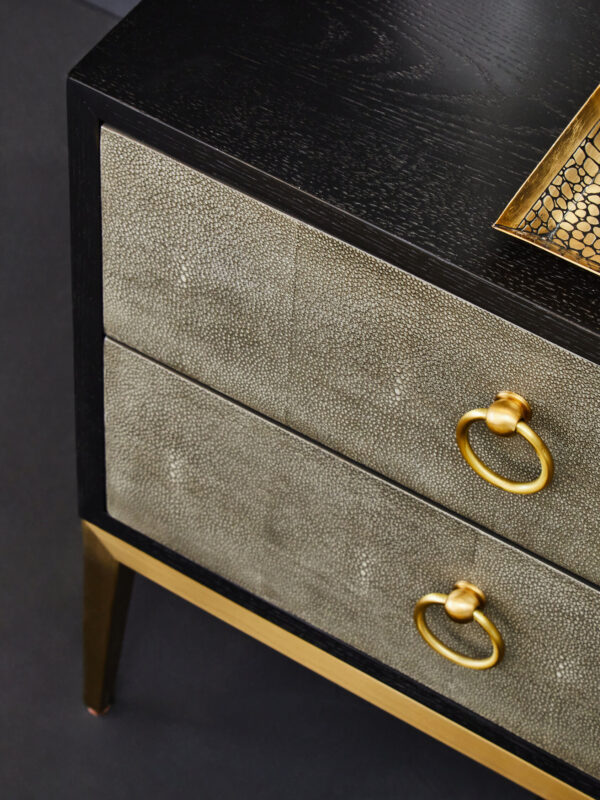Deruta Two Drawer Grey Shagreen Effect Side Table