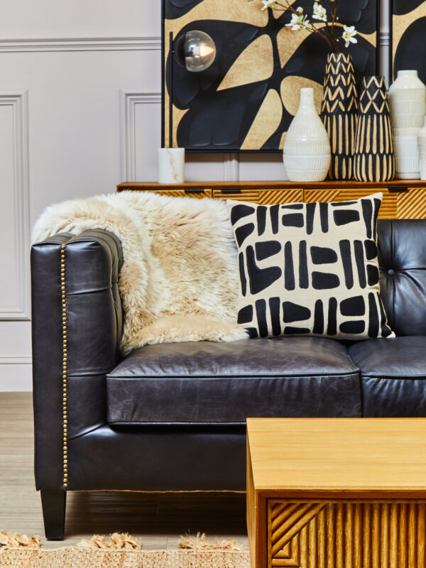 King Three Seater Modern Chesterfield Black Leather Sofa