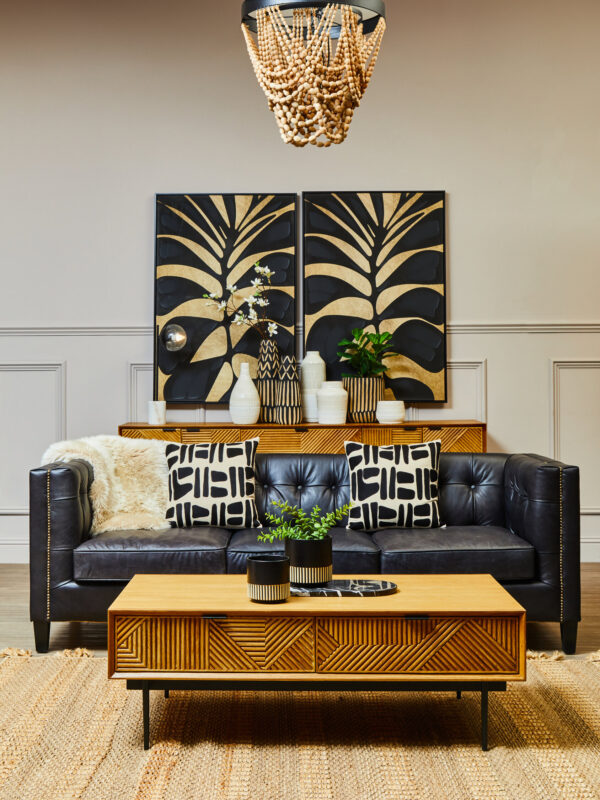 King Three Seater Modern Chesterfield Black Leather Sofa