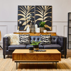 King Three Seater Modern Chesterfield Black Leather Sofa