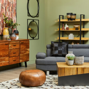 Bosie Safira Large Hair on Leather Chevron Patchwork Rug