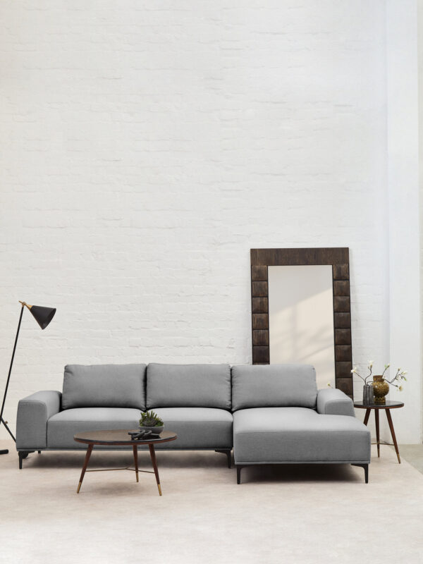 Toulon 3 Seat Grey Fabric Right Chaise Sofa