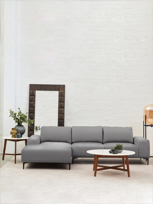 Toulon 3 Seat Grey Fabric Right Chaise Sofa