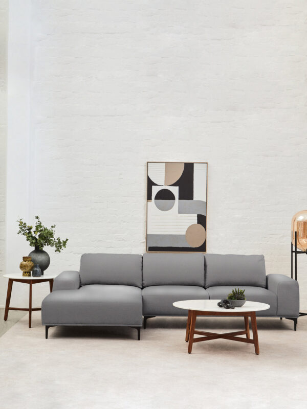 Toulon 3 Seat Grey Fabric Left Chaise Sofa
