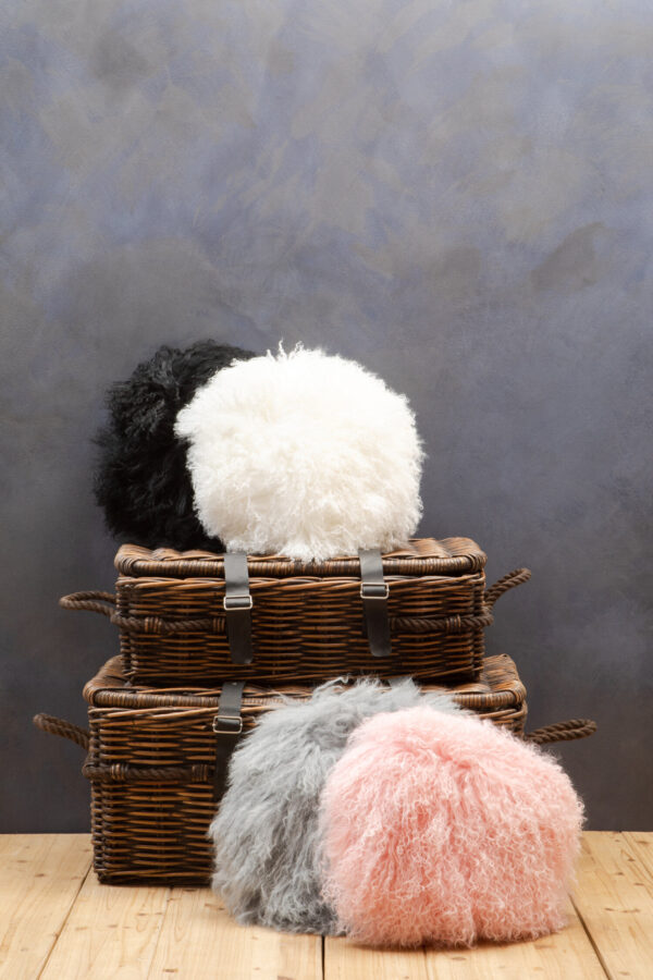 Bosie Real Mongolian Fur White Round Cushion