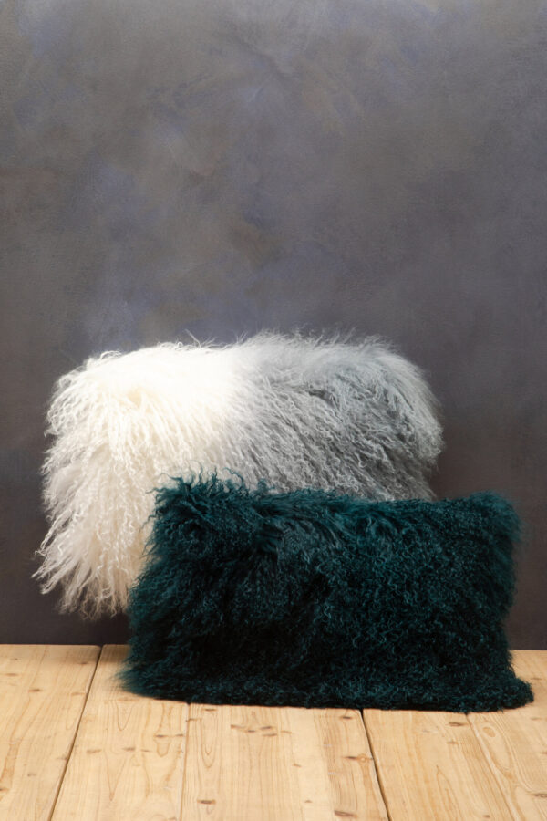 Bosie Real Mongolian Fur Teal Rectangular Cushion