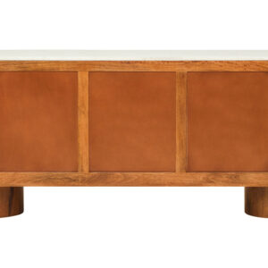Torcino Mango Wood Carved Design Marble Top Three Door Sideboard