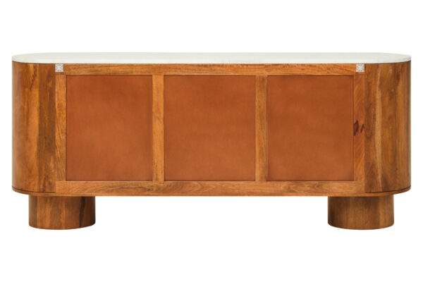 Torcino Mango Wood Carved Design Marble Top Three Door Sideboard
