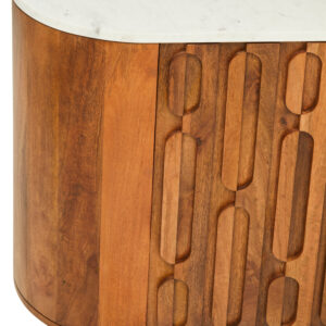 Torcino Mango Wood Carved Design Marble Top Three Door Sideboard