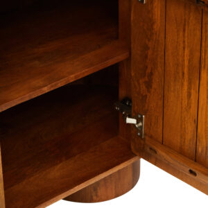 Torcino Mango Wood Carved Design Marble Top Three Door Sideboard