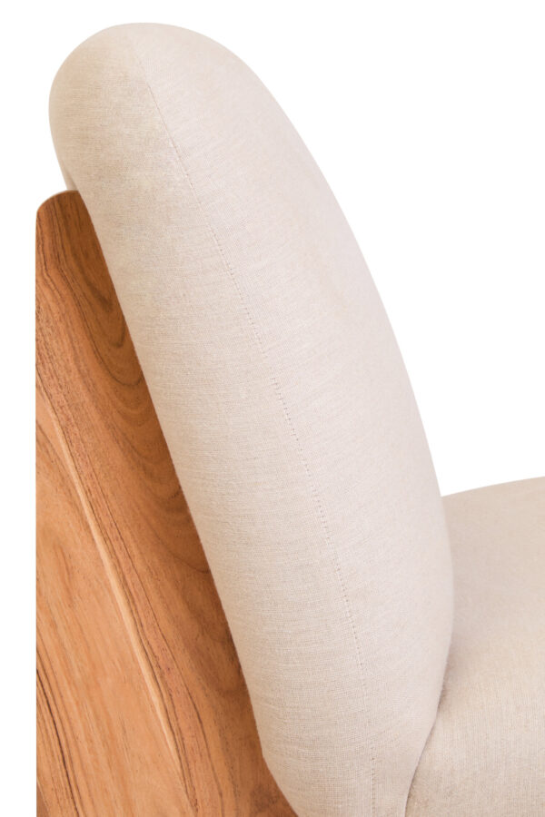 Parova Cream Linen Textured Armless Chair With Wood Base