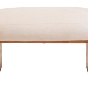Parova Cream Linen Textured Footstool With Wood Base