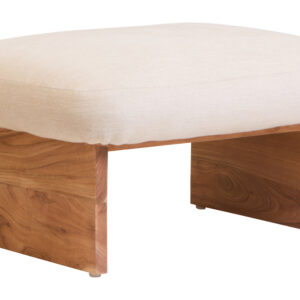 Parova Cream Linen Textured Footstool With Wood Base