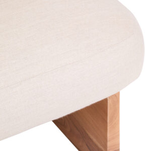 Parova Cream Linen Textured Footstool With Wood Base