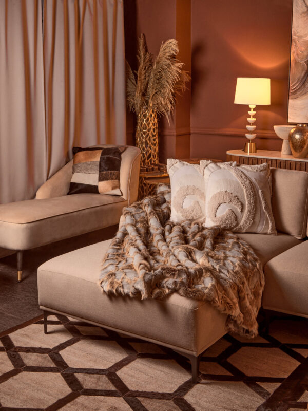 Bosie Safira Large Grey Rug with Black Hair on Leather