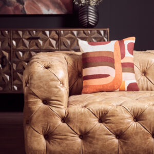 Hoxton Three Seat Brown Leather Modern Chesterfield Sofa