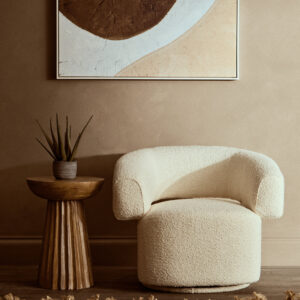 Oliveto Ivory Boucle Curved Swivel Armchair