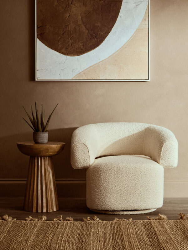 Oliveto Ivory Boucle Curved Swivel Armchair