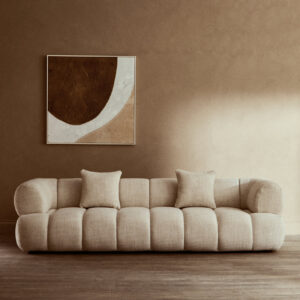 Ordona Cream Linen 3 Seater Curved Sofa