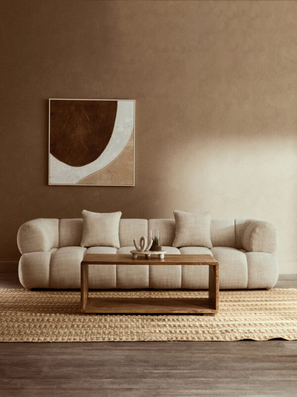Ordona Cream Linen 3 Seater Curved Sofa