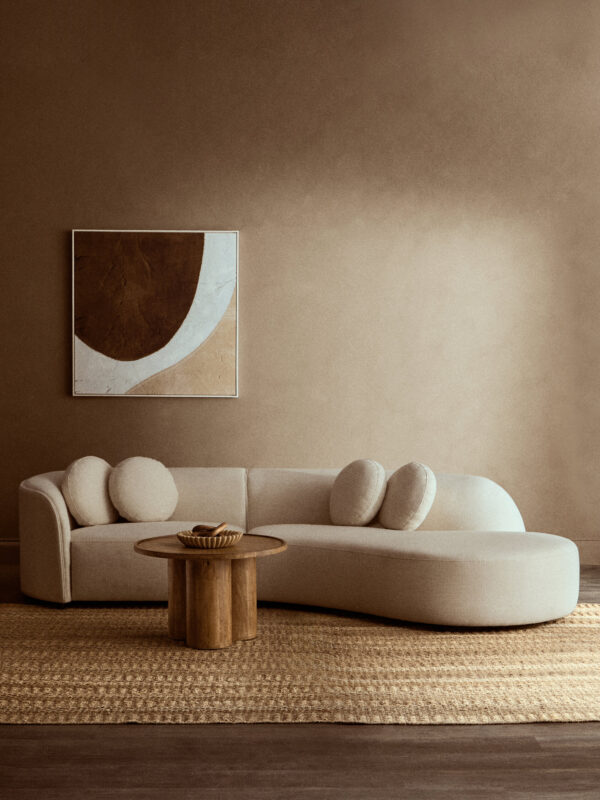 Ovada Cream Linen 3 Seater Curved Sofa