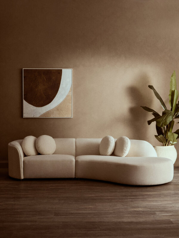 Ovada Cream Linen 3 Seater Curved Sofa