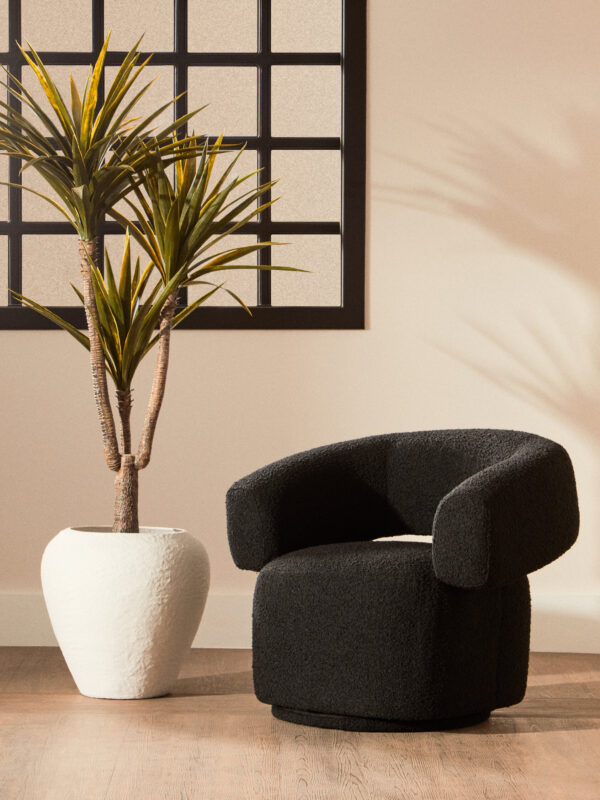 Oliveto Black Boucle Curved Swivel Armchair