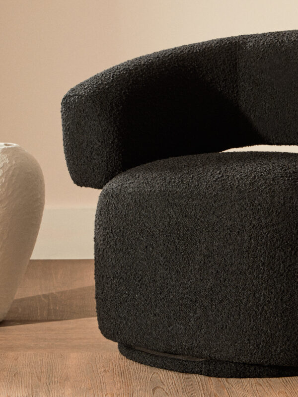Oliveto Black Boucle Curved Swivel Armchair