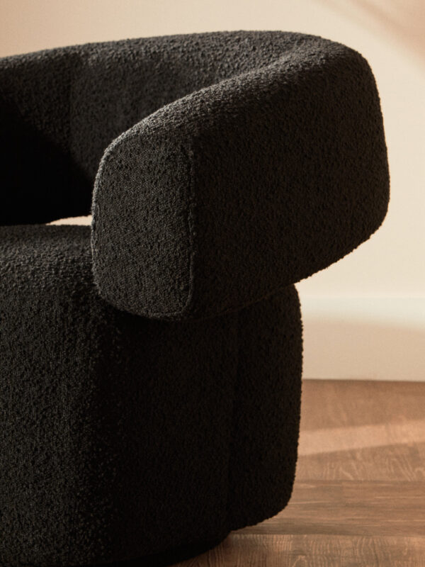 Oliveto Black Boucle Curved Swivel Armchair