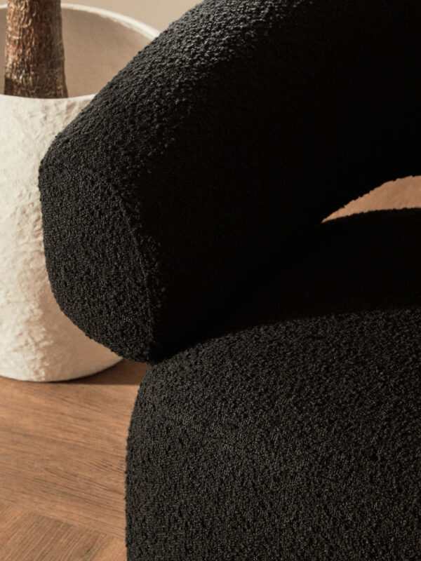 Oliveto Black Boucle Curved Swivel Armchair