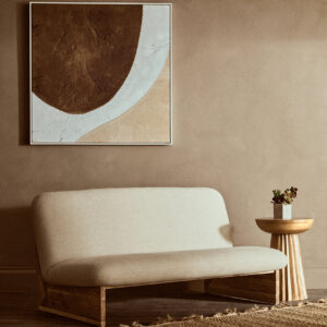 Parova Cream Linen Textured 2 Seater Armless Sofa With Wood Base