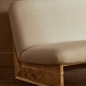 Parova Cream Linen Textured 2 Seater Armless Sofa With Wood Base
