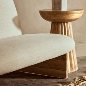 Parova Cream Linen Textured 2 Seater Armless Sofa With Wood Base