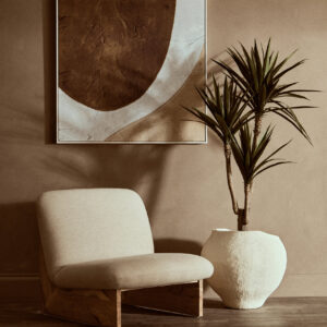 Parova Cream Linen Textured Armless Chair With Wood Base