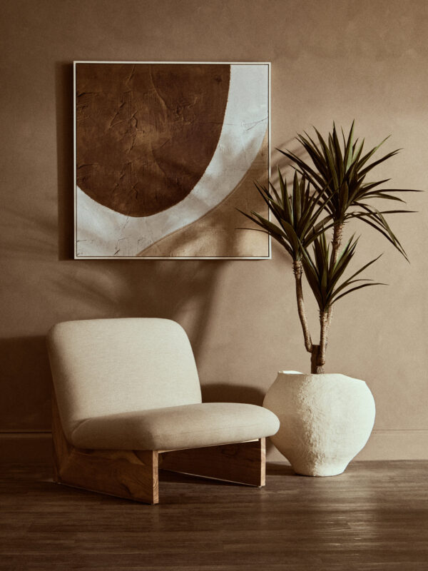 Parova Cream Linen Textured Armless Chair With Wood Base