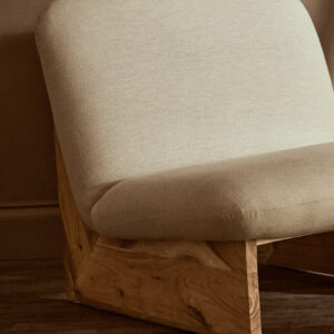 Parova Cream Linen Textured Armless Chair With Wood Base