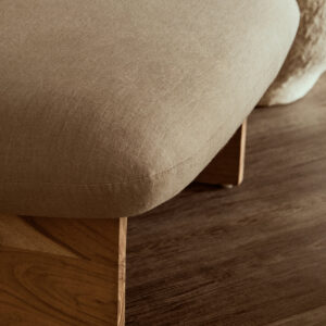 Parova Cream Linen Textured Armless Chair With Wood Base