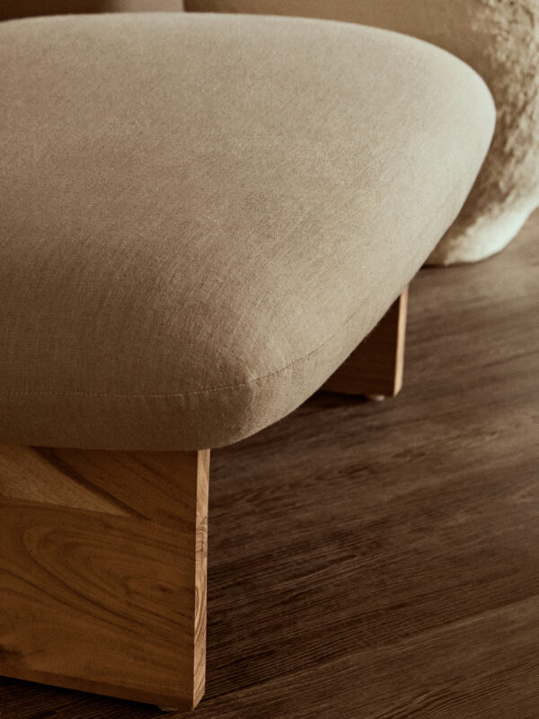 Parova Cream Linen Textured Armless Chair With Wood Base